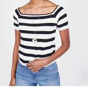 Splendid Striped Off Shoulder Top, Sz M, Black and White